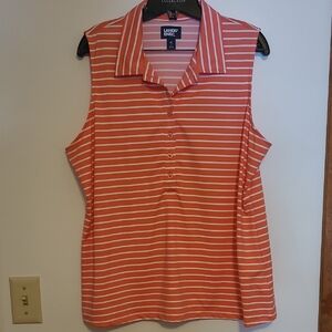Land's End Womens Sleeveless Top Salmon With White Stripe Top SZ XL
